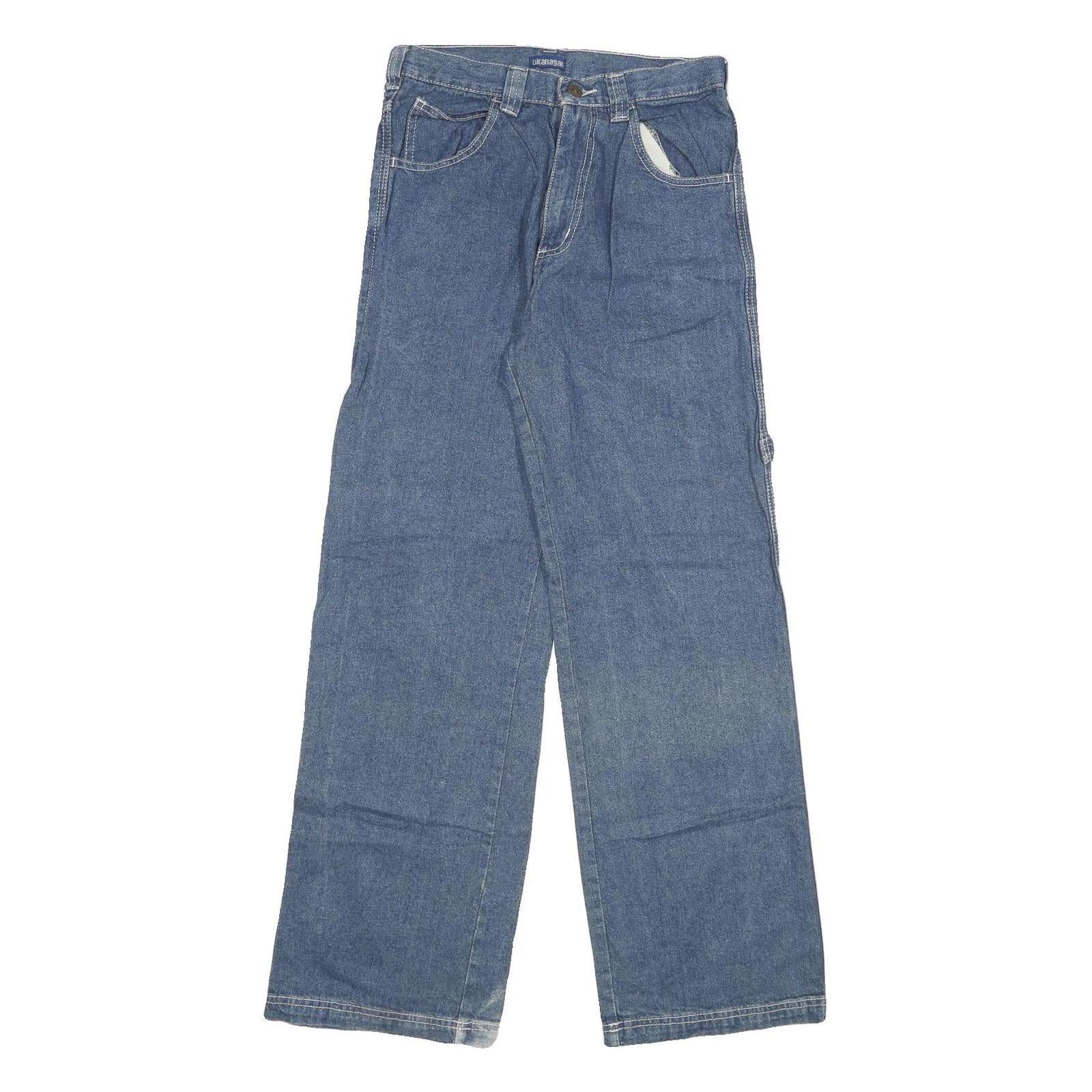 OKANAGAN Womens Jeans Blue Relaxed Wide-Leg Denim Medium W23 L30 Casual Pocket