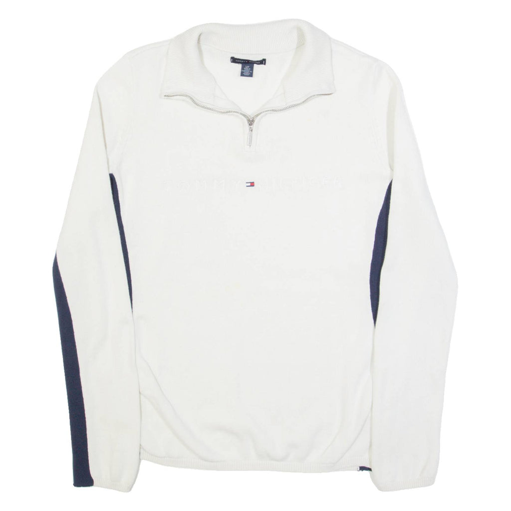 TOMMY HILFIGER Womens Jumper White 1/4 Zip Tight Knit S