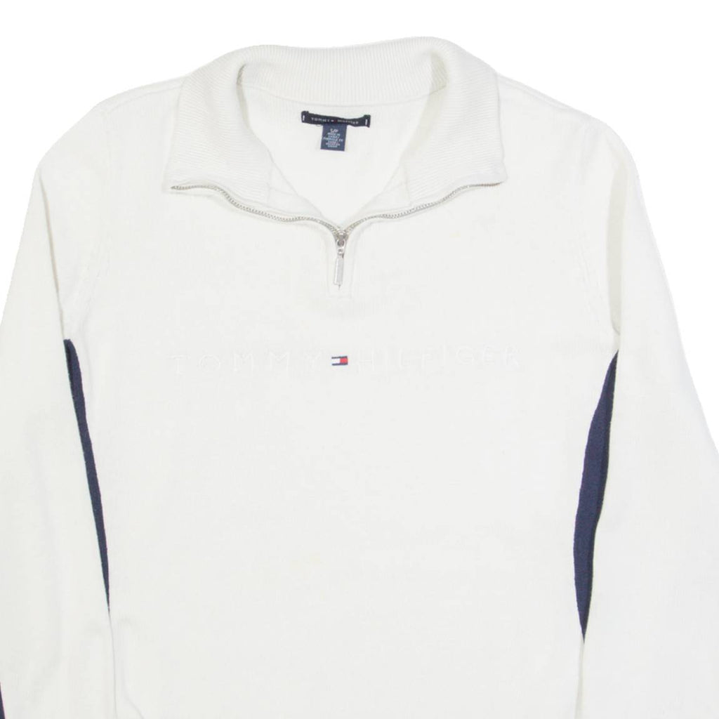 TOMMY HILFIGER Womens Jumper White 1/4 Zip Tight Knit S