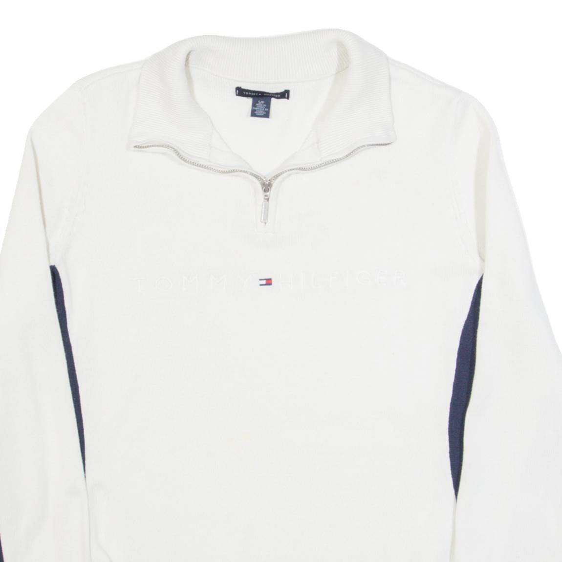 TOMMY HILFIGER Womens Jumper White 1/4 Zip Tight Knit S