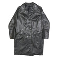 Mens Black Leather Button Jacket S Plain Classic Fit Long Sleeve Outerwear