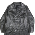 Mens Black Leather Button Jacket S Plain Classic Fit Long Sleeve Outerwear
