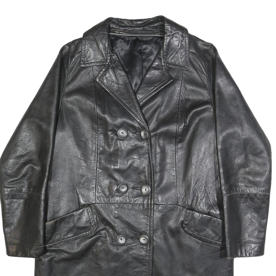 Mens Black Leather Button Jacket S Plain Classic Fit Long Sleeve Outerwear