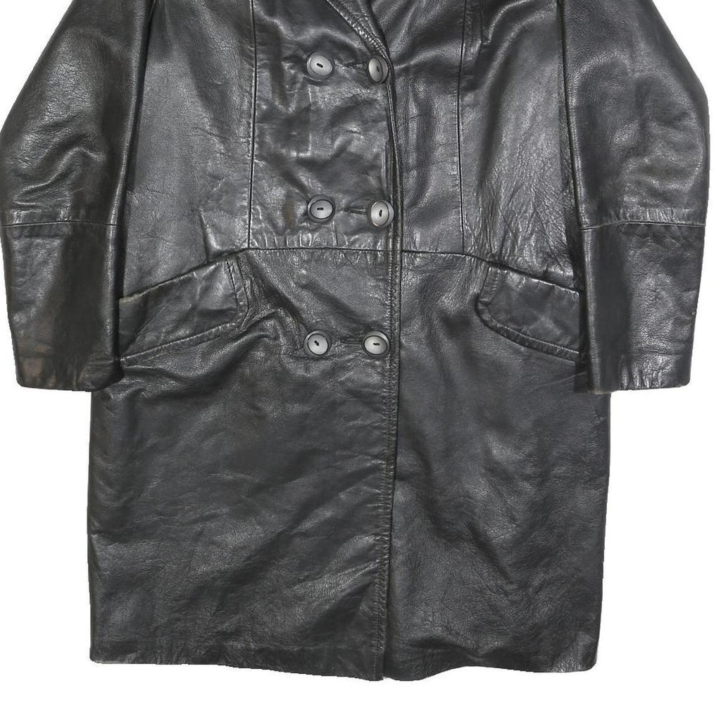 Mens Black Leather Button Jacket S Plain Classic Fit Long Sleeve Outerwear