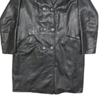 Mens Black Leather Button Jacket S Plain Classic Fit Long Sleeve Outerwear