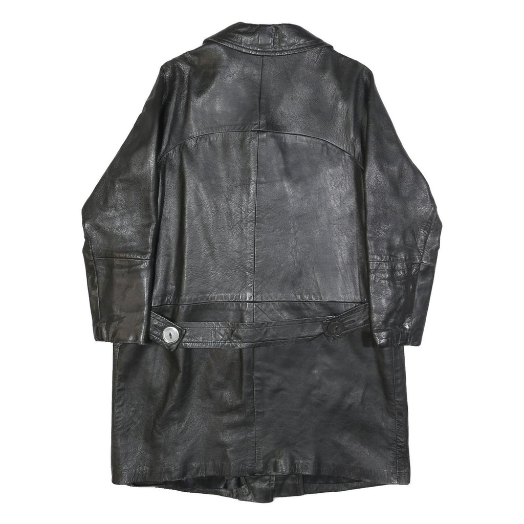 Mens Black Leather Button Jacket S Plain Classic Fit Long Sleeve Outerwear