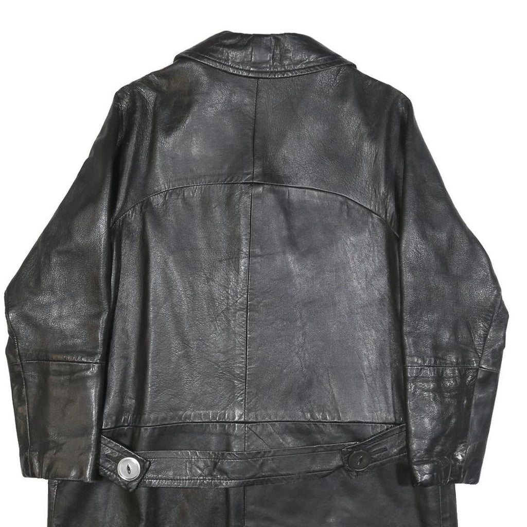 Mens Black Leather Button Jacket S Plain Classic Fit Long Sleeve Outerwear