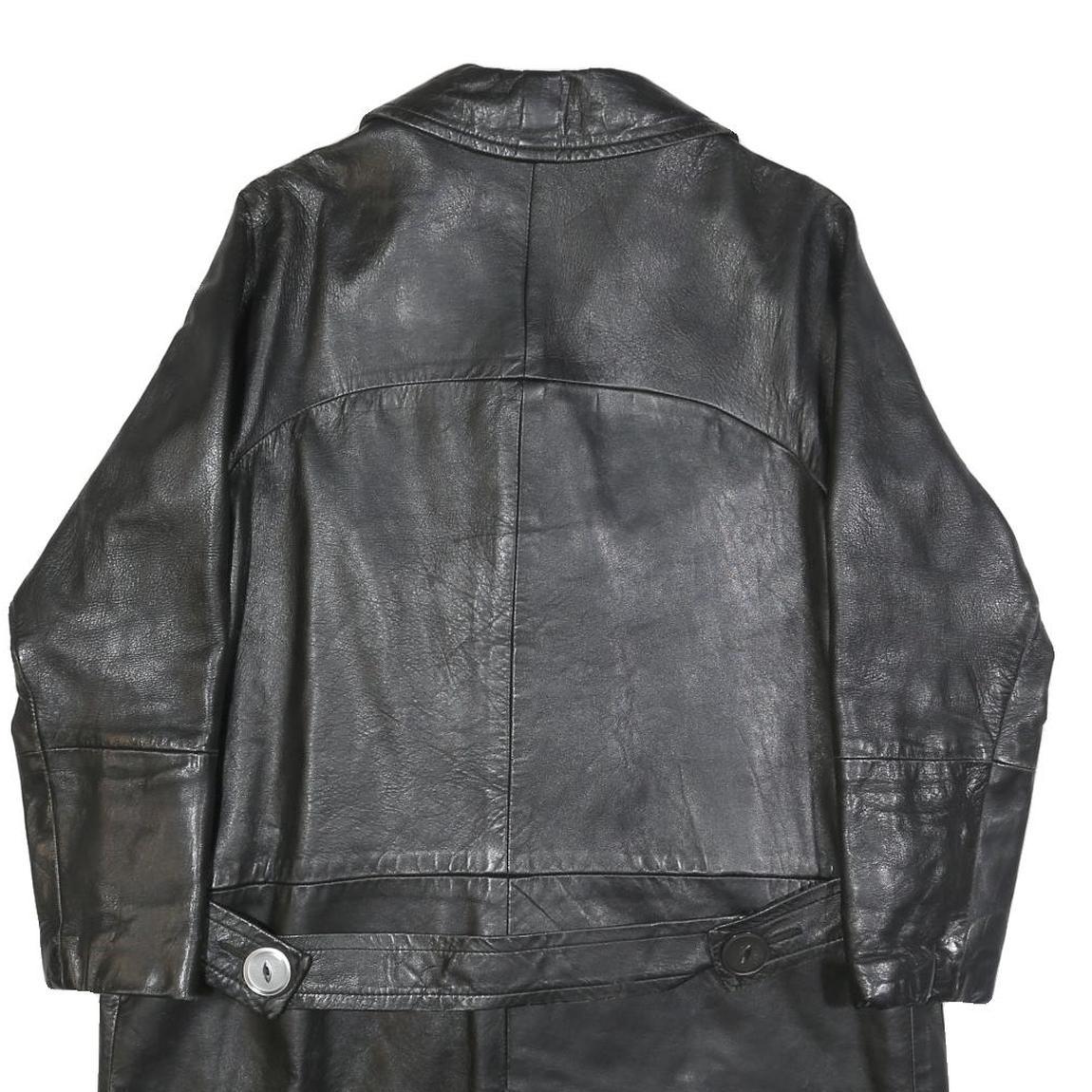 Mens Black Leather Button Jacket S Plain Classic Fit Long Sleeve Outerwear