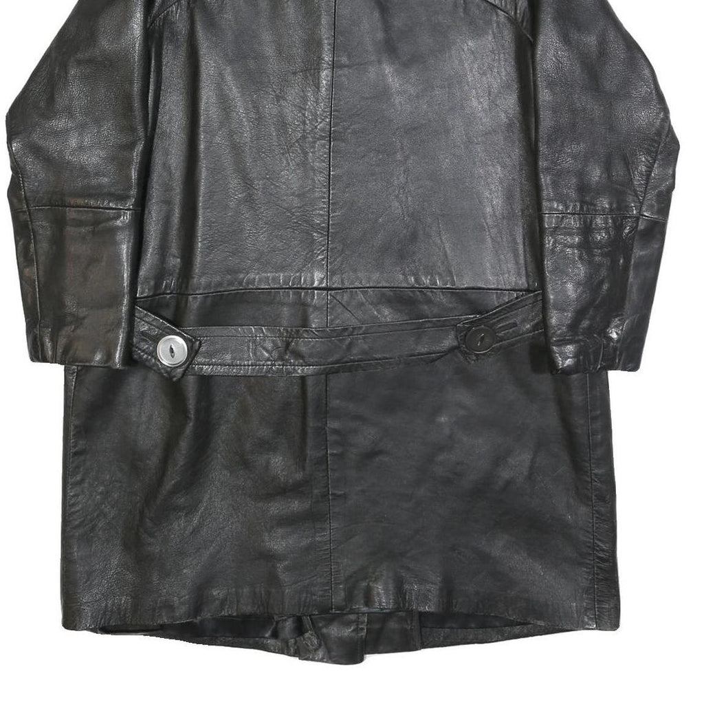 Mens Black Leather Button Jacket S Plain Classic Fit Long Sleeve Outerwear