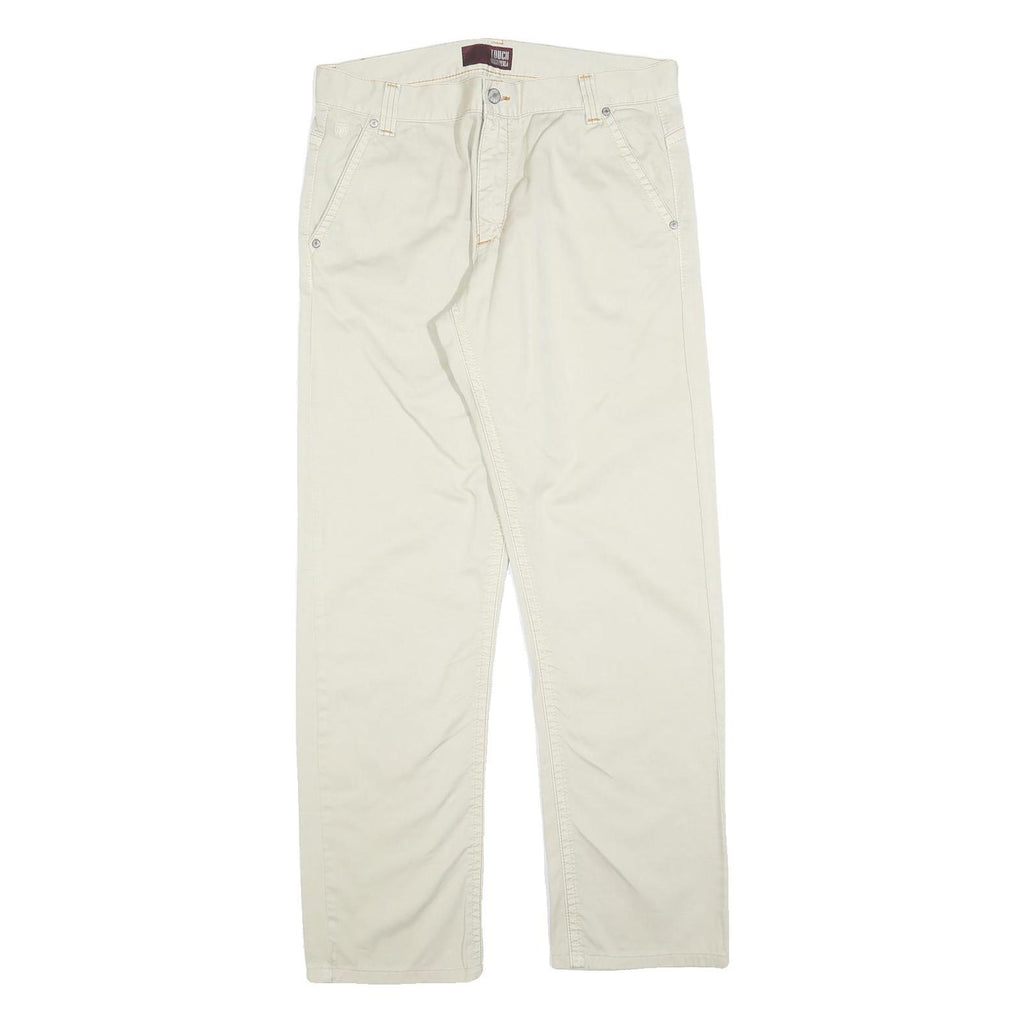 GRIGIO PERLA Mens Cotton Blend Beige Regular Straight Trousers W32 L30 Casual