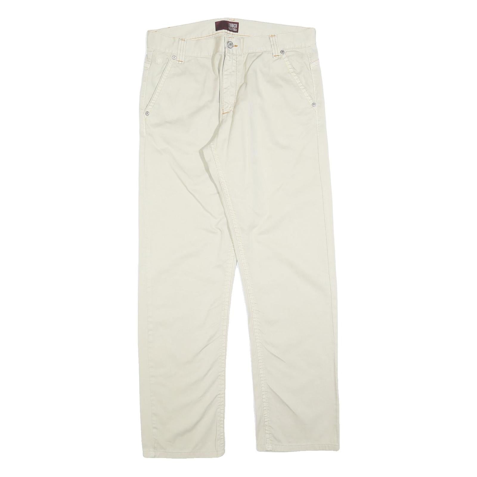 GRIGIO PERLA Mens Cotton Blend Beige Regular Straight Trousers W32 L30 Casual