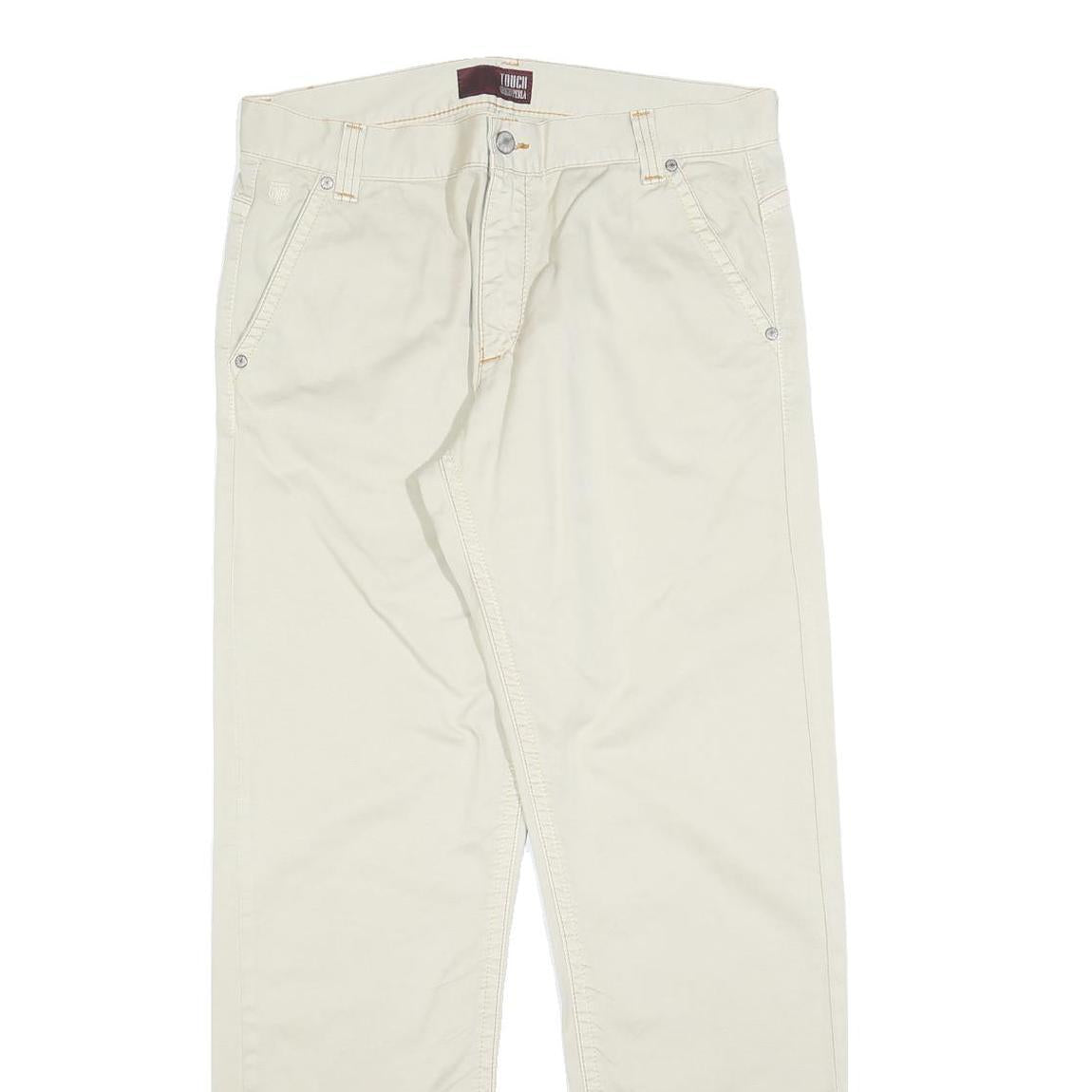 GRIGIO PERLA Mens Cotton Blend Beige Regular Straight Trousers W32 L30 Casual