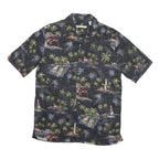 BATICK BAY Mens Black Hawaiian Shirt M Rayon Tropical Print Casual