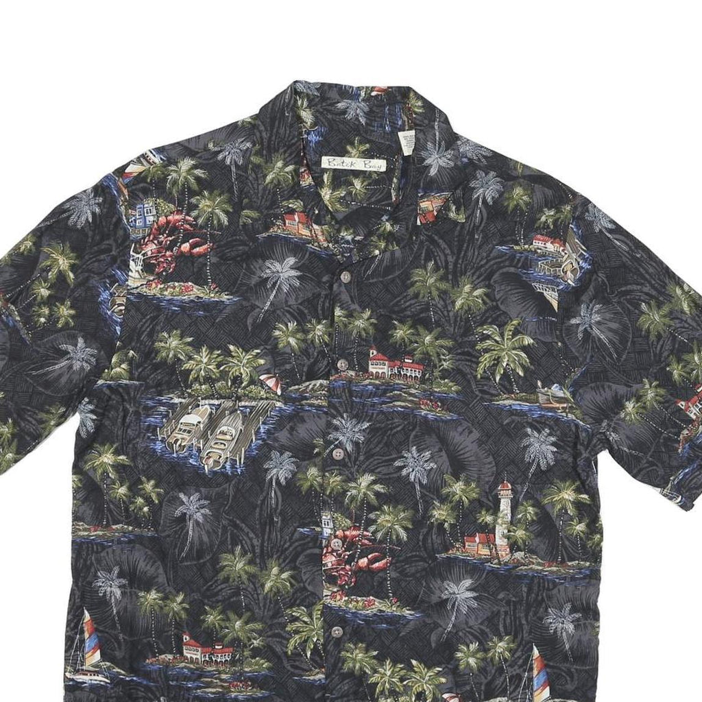 BATICK BAY Mens Black Hawaiian Shirt M Rayon Tropical Print Casual