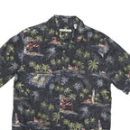 BATICK BAY Mens Black Hawaiian Shirt M Rayon Tropical Print Casual