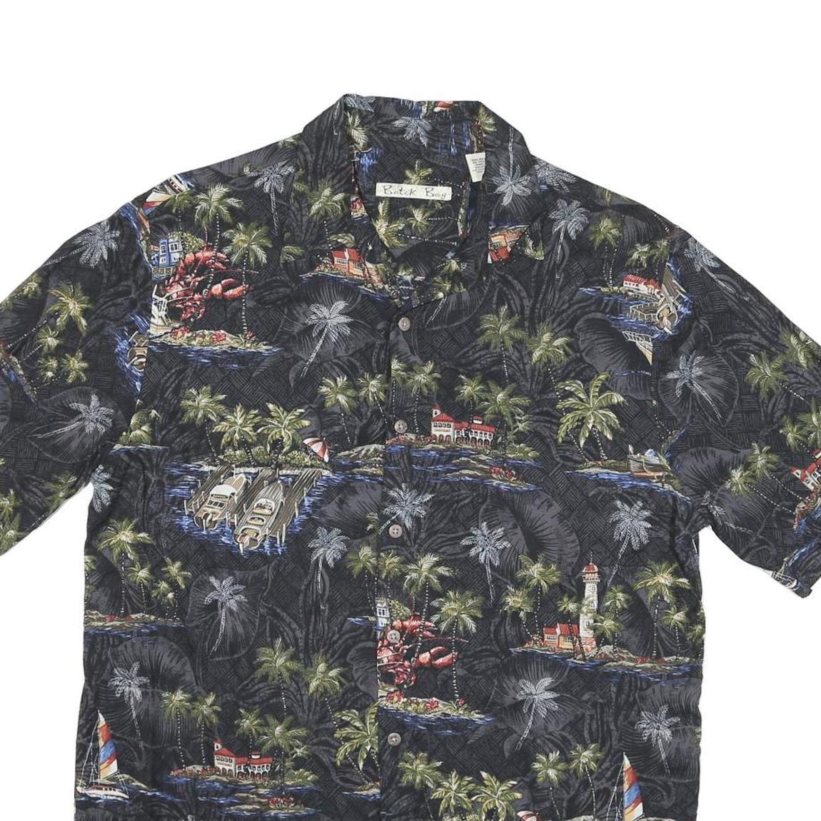 BATICK BAY Mens Black Hawaiian Shirt M Rayon Tropical Print Casual