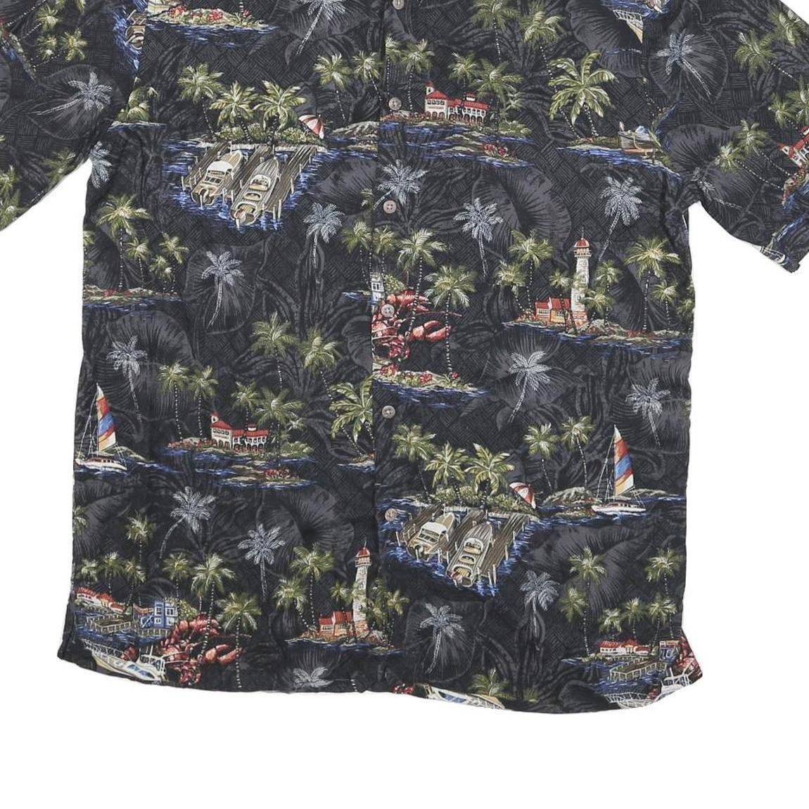 BATICK BAY Mens Black Hawaiian Shirt M Rayon Tropical Print Casual