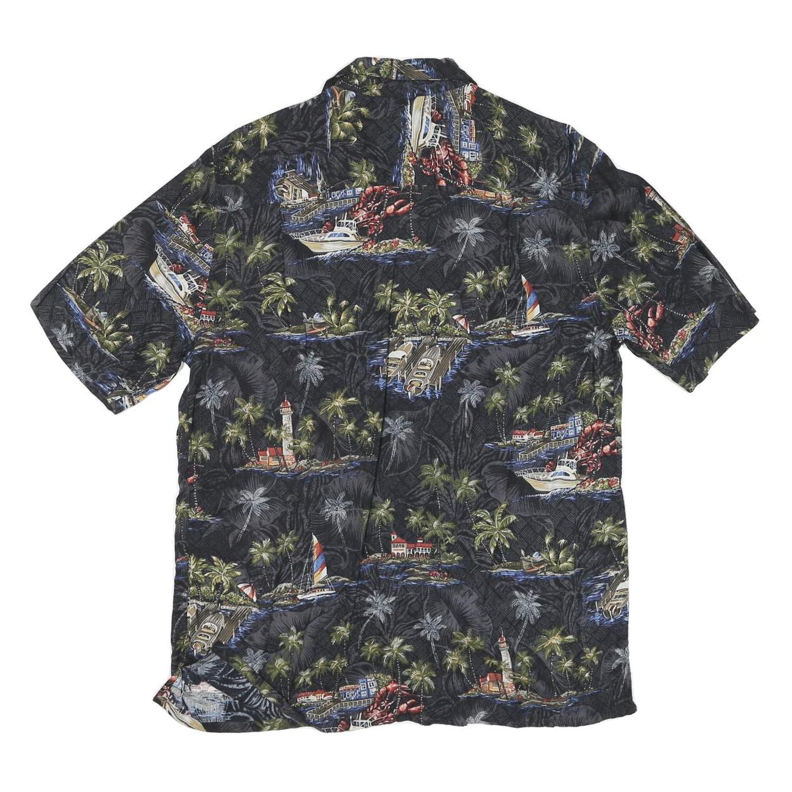 BATICK BAY Mens Black Hawaiian Shirt M Rayon Tropical Print Casual