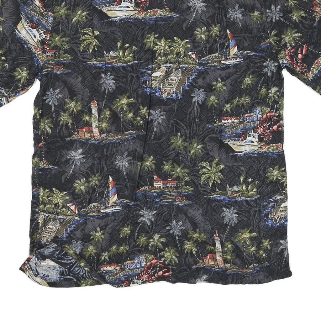 BATICK BAY Mens Black Hawaiian Shirt M Rayon Tropical Print Casual
