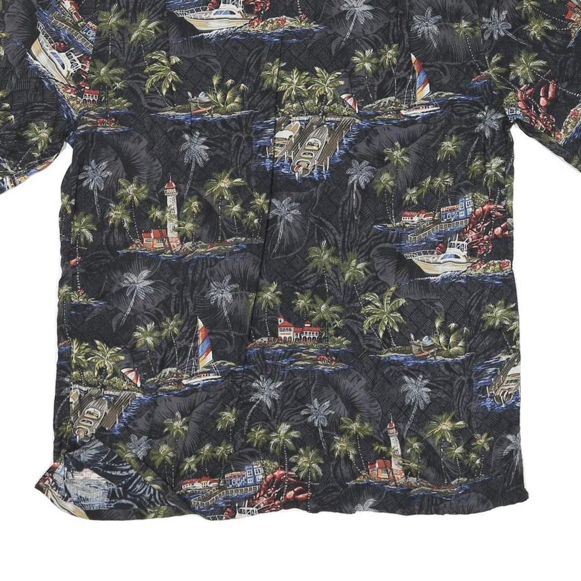 BATICK BAY Mens Black Hawaiian Shirt M Rayon Tropical Print Casual