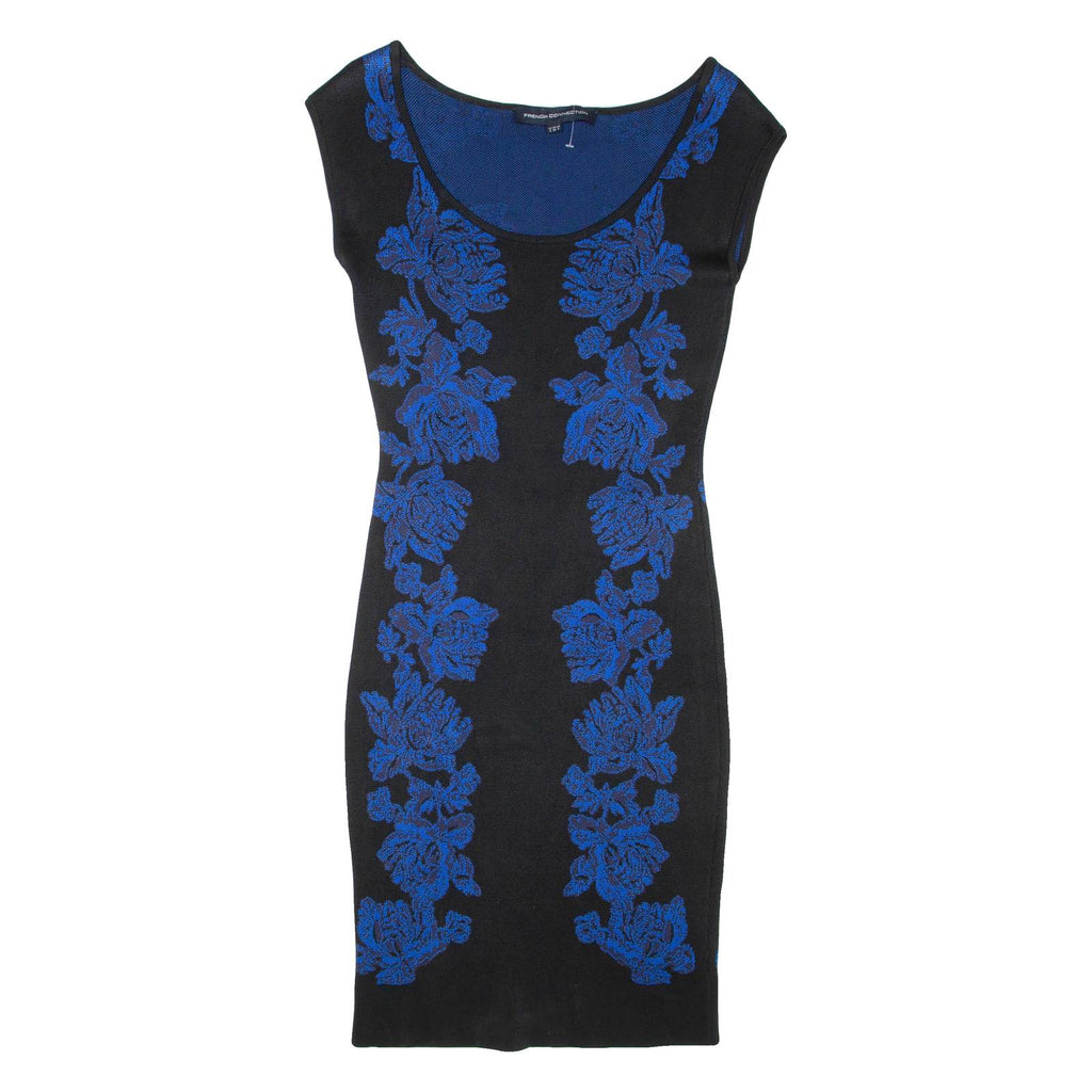 FRENCH CONNECTION Womens Bodycon Dress Blue Viscose Floral Knee Length UK 8