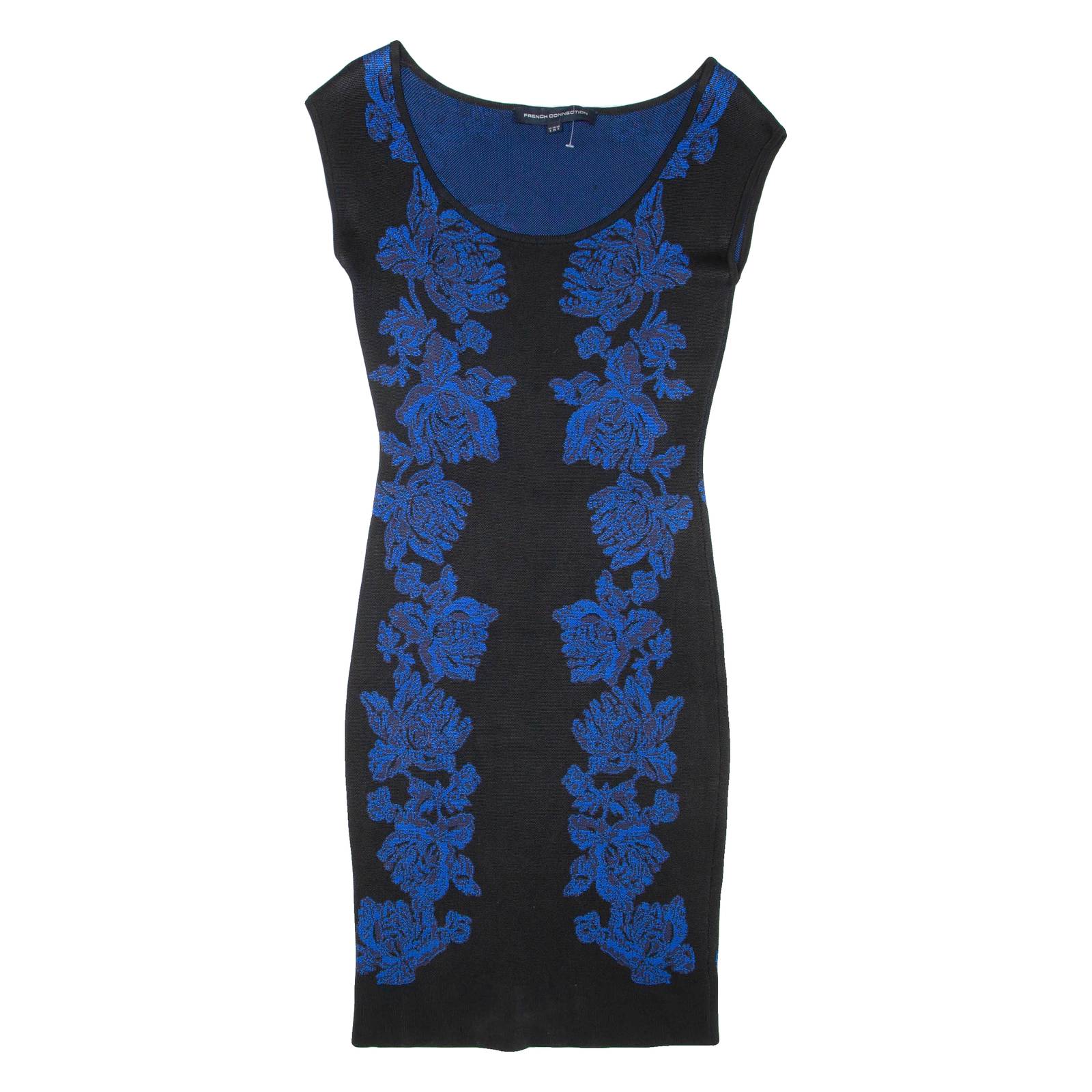 FRENCH CONNECTION Womens Bodycon Dress Blue Viscose Floral Knee Length UK 8