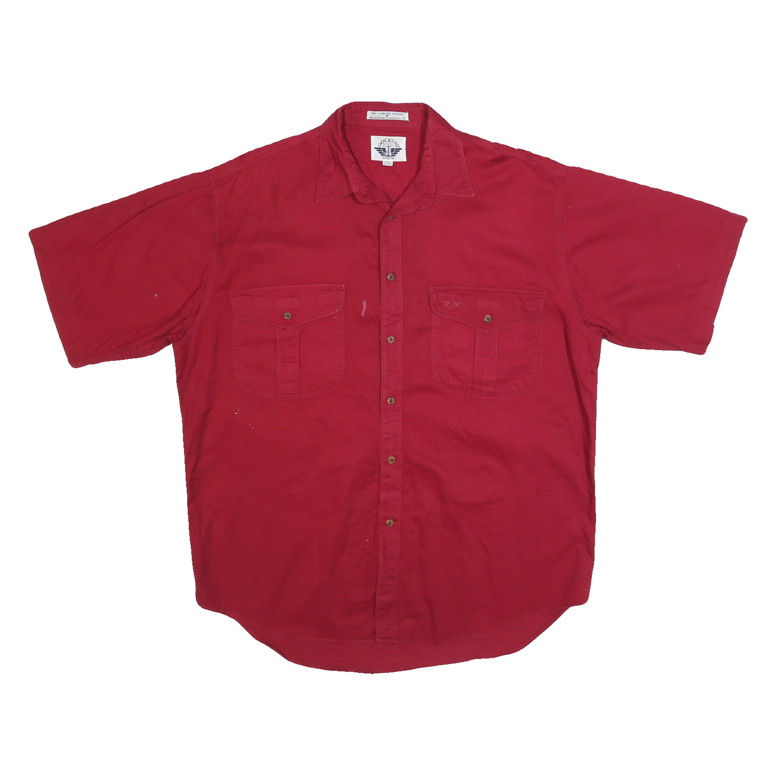 DOCKERS Mens Red Short Sleeve Cotton Blend Shirt M Casual Summer Button Front