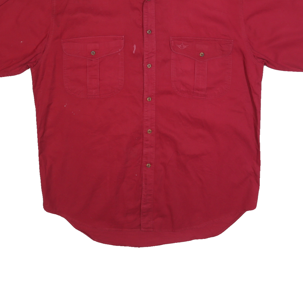 DOCKERS Mens Red Short Sleeve Cotton Blend Shirt M Casual Summer Button Front