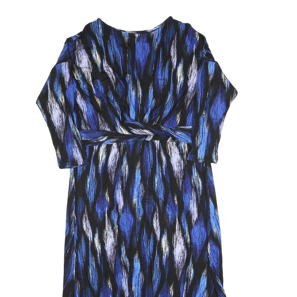 MONSOON Womens Blue Black Abstract Print Day Dress Polyester Blend Long Sleeve L