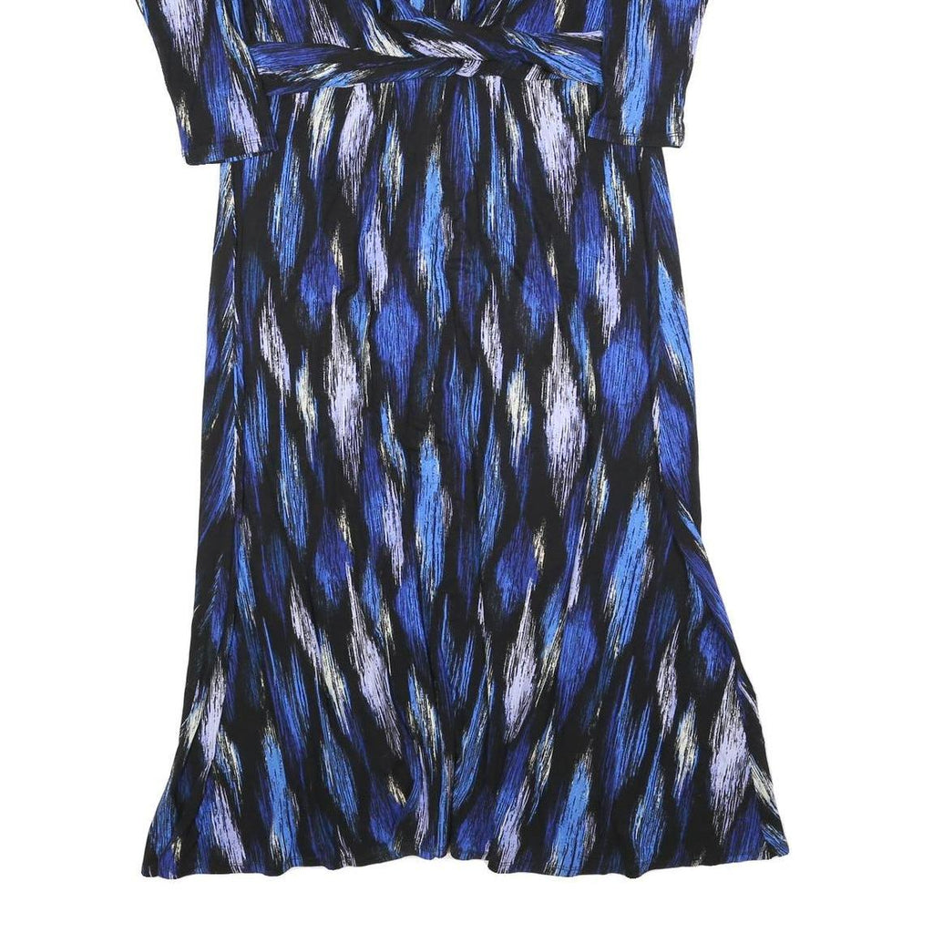 MONSOON Womens Blue Black Abstract Print Day Dress Polyester Blend Long Sleeve L