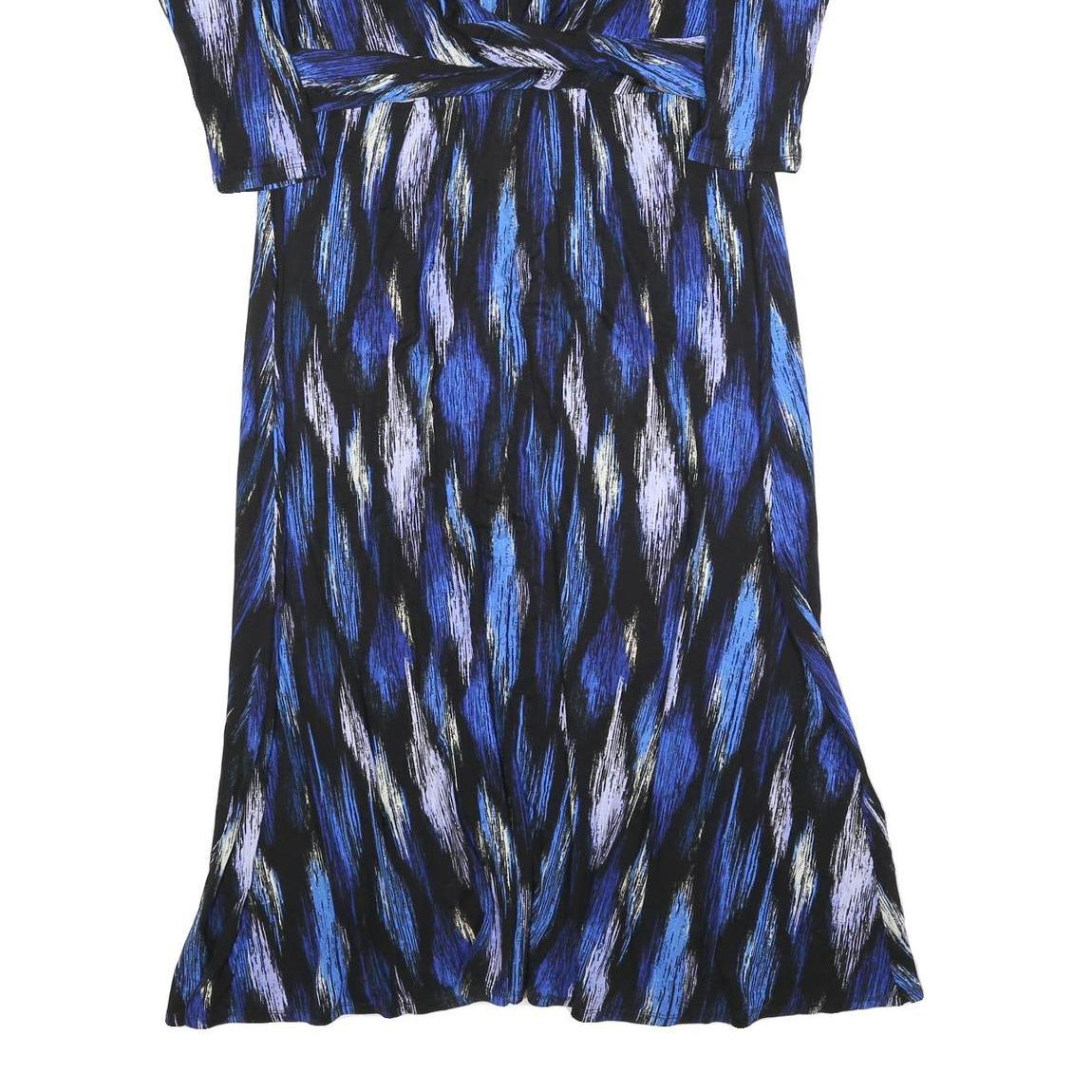 MONSOON Womens Blue Black Abstract Print Day Dress Polyester Blend Long Sleeve L