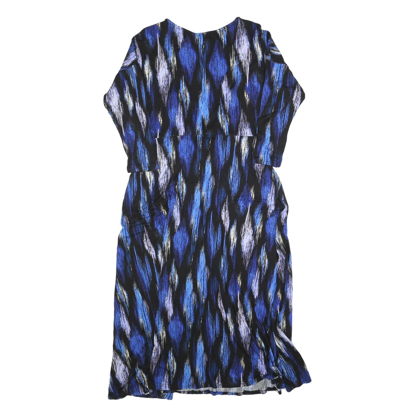 MONSOON Womens Blue Black Abstract Print Day Dress Polyester Blend Long Sleeve L