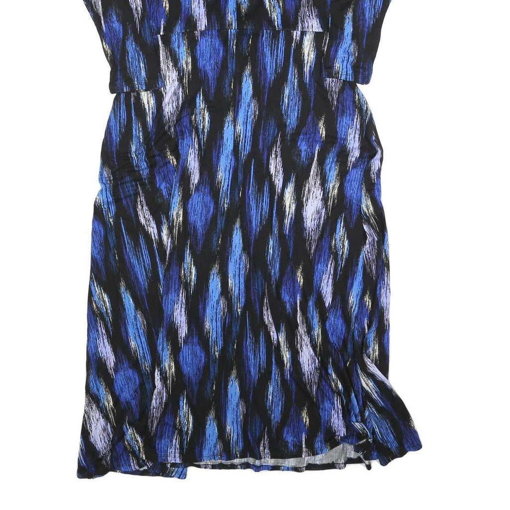 MONSOON Womens Blue Black Abstract Print Day Dress Polyester Blend Long Sleeve L
