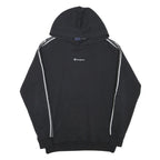 CHAMPION Mens Black Logo Taped Sleeve Pullover Hoodie S Cotton Blend Casual