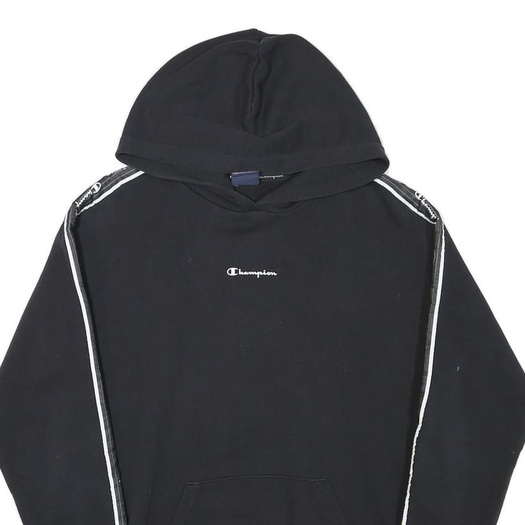 CHAMPION Mens Black Logo Taped Sleeve Pullover Hoodie S Cotton Blend Casual