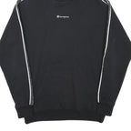 CHAMPION Mens Black Logo Taped Sleeve Pullover Hoodie S Cotton Blend Casual