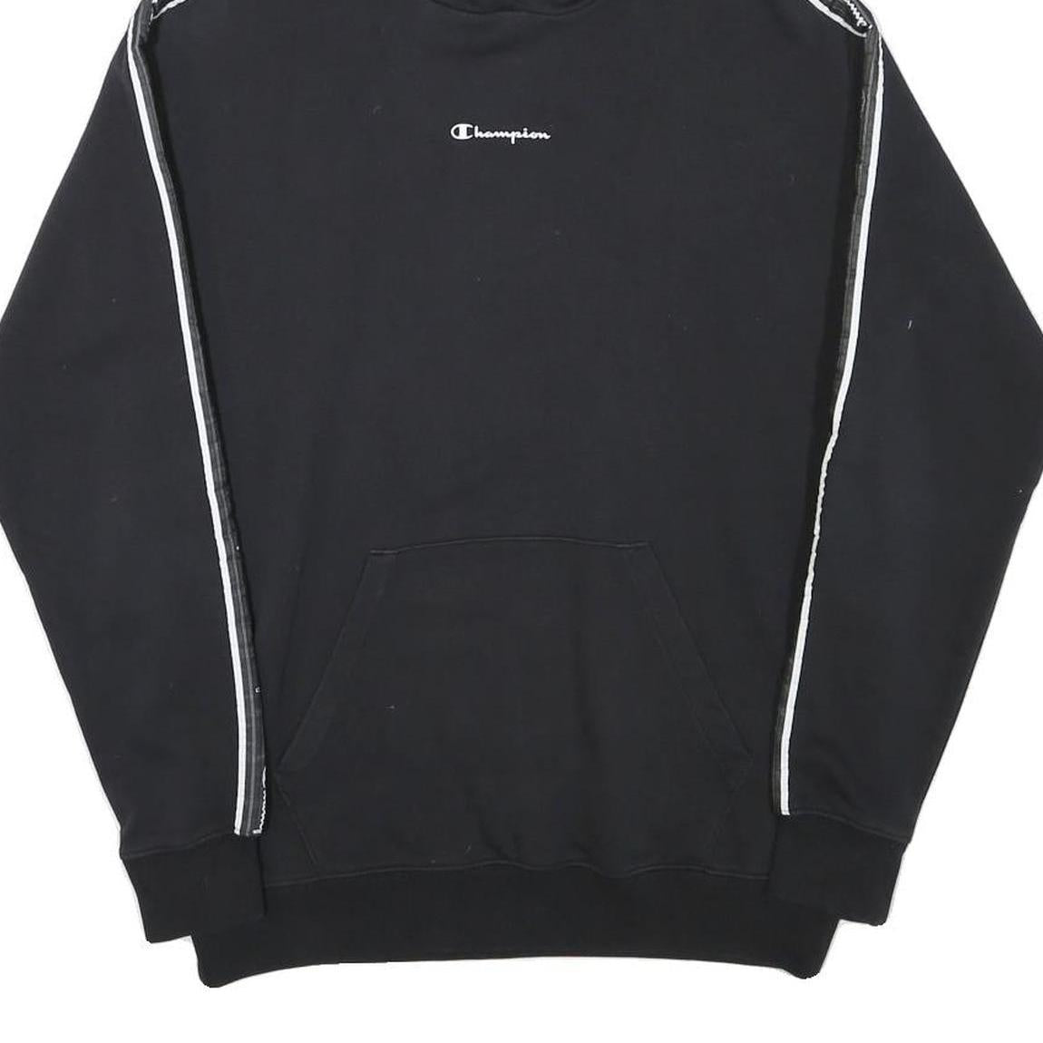 CHAMPION Mens Black Logo Taped Sleeve Pullover Hoodie S Cotton Blend Casual