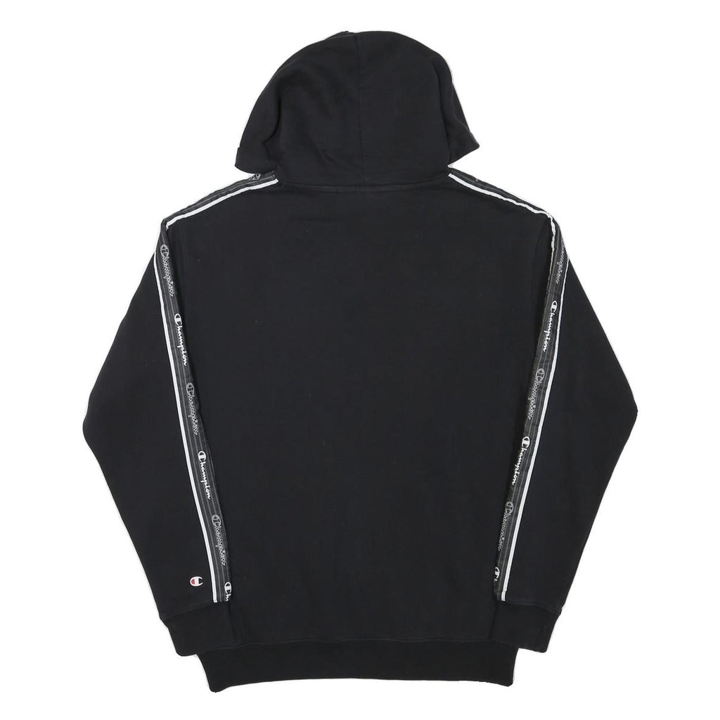 CHAMPION Mens Black Logo Taped Sleeve Pullover Hoodie S Cotton Blend Casual