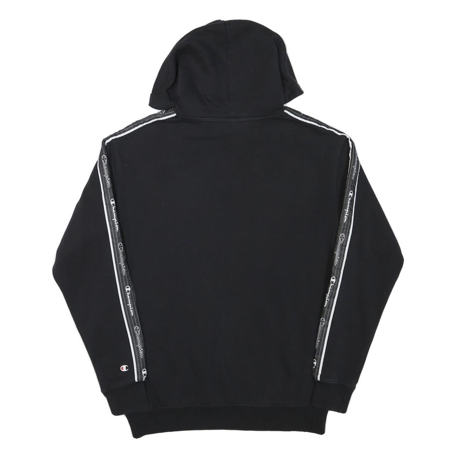 CHAMPION Mens Black Logo Taped Sleeve Pullover Hoodie S Cotton Blend Casual
