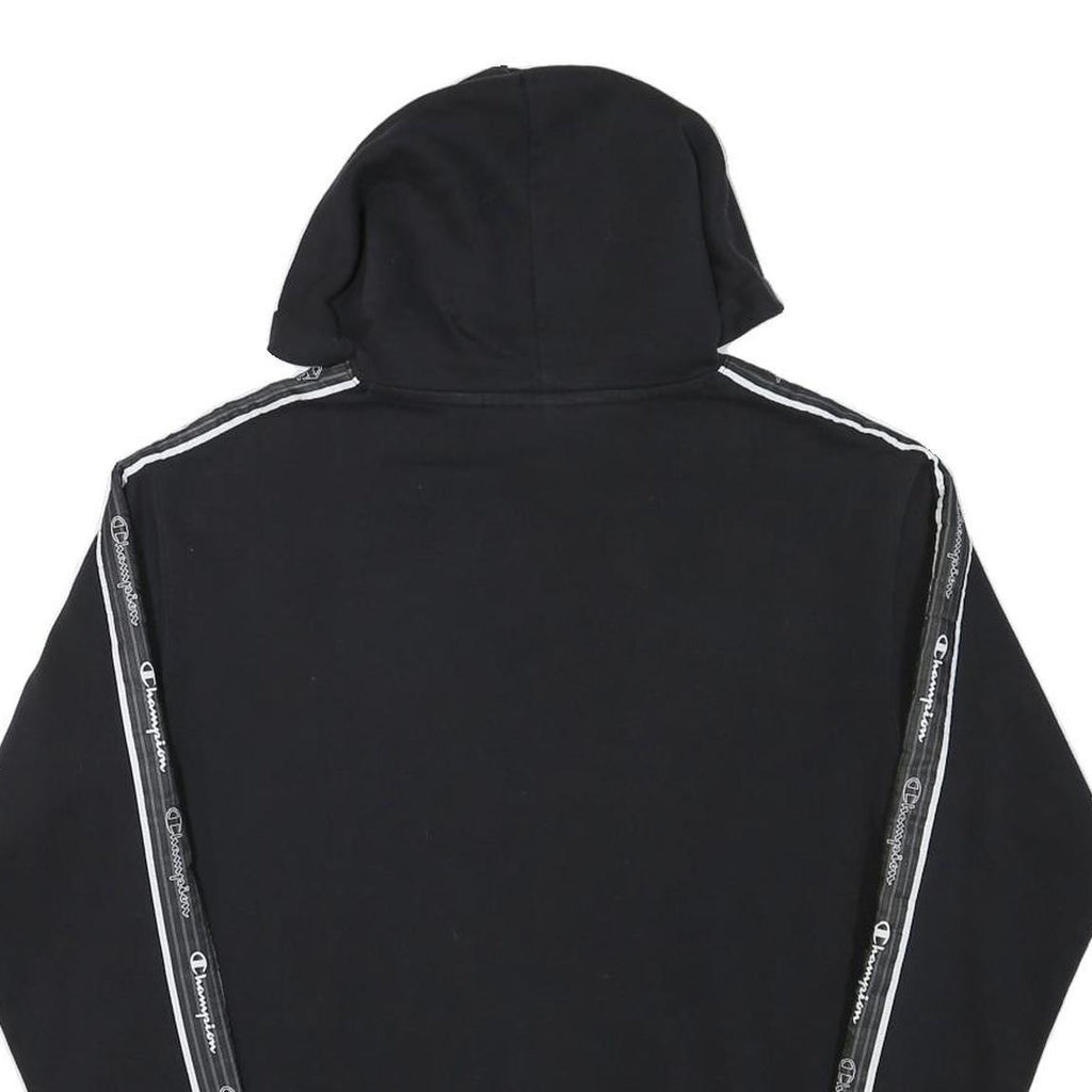 CHAMPION Mens Black Logo Taped Sleeve Pullover Hoodie S Cotton Blend Casual