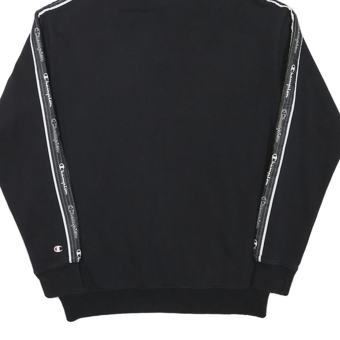 CHAMPION Mens Black Logo Taped Sleeve Pullover Hoodie S Cotton Blend Casual