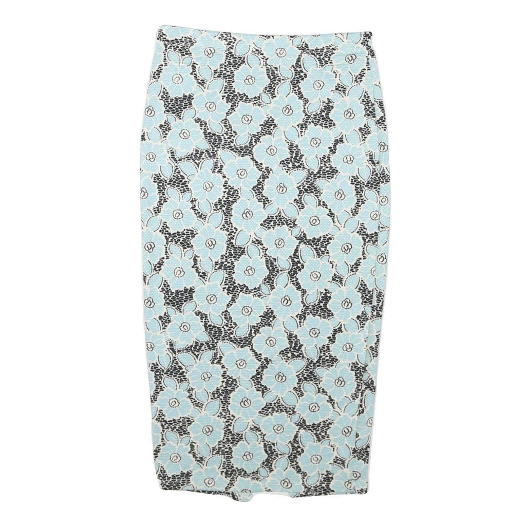 G21 Womens Blue & Black Floral Pencil Knee Length Cotton Blend Skirt M