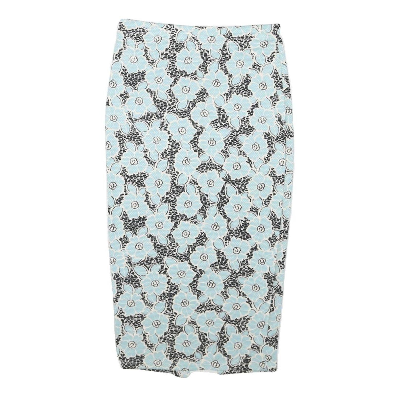 G21 Womens Blue & Black Floral Pencil Knee Length Cotton Blend Skirt M