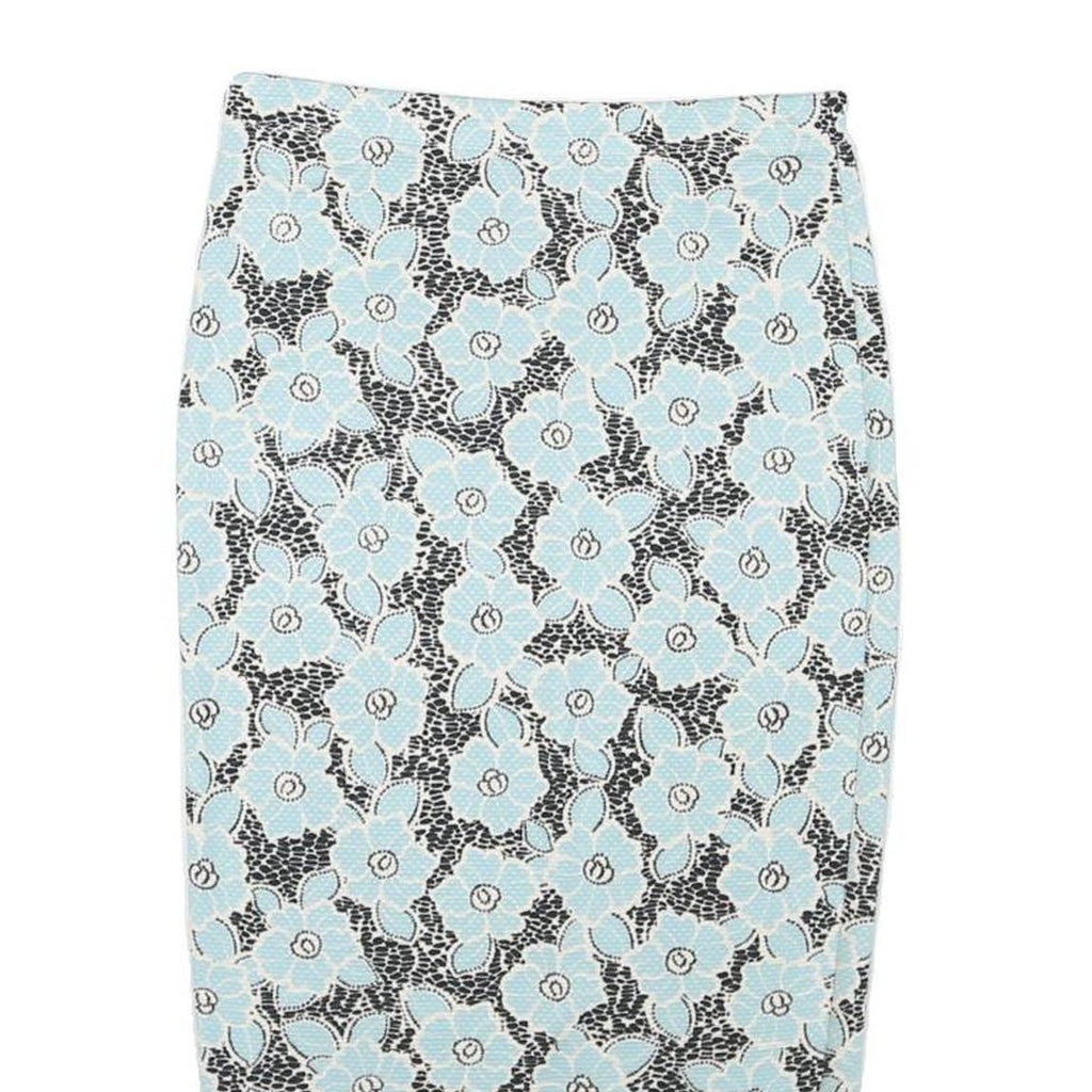 G21 Womens Blue & Black Floral Pencil Knee Length Cotton Blend Skirt M
