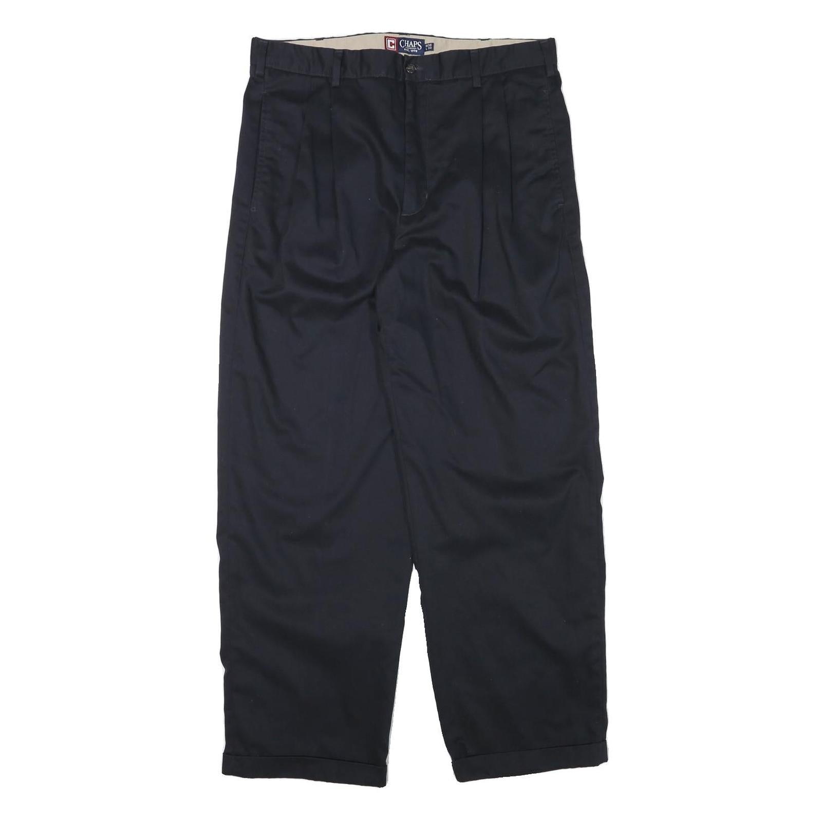 CHAPS Mens Cotton Blend Black Relaxed Straight Trousers W34 L29 Classic Zip