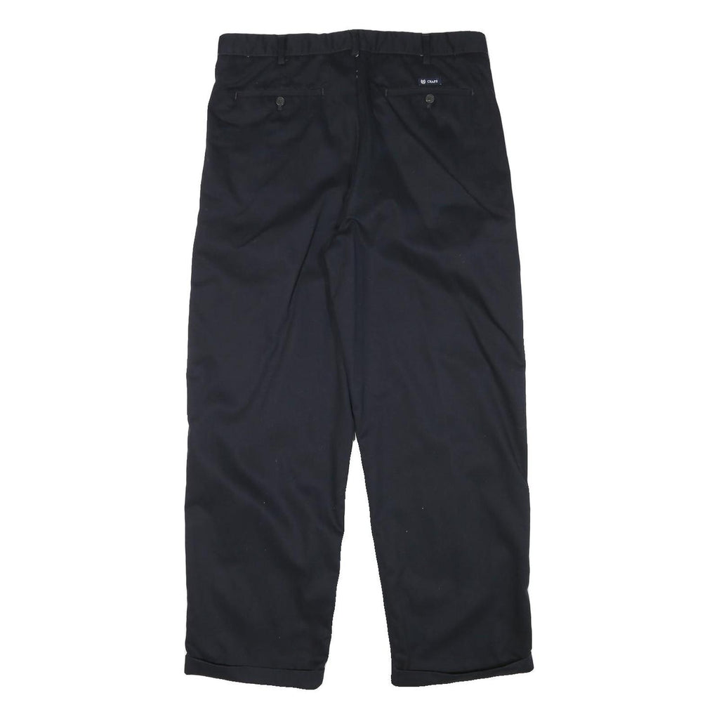 CHAPS Mens Cotton Blend Black Relaxed Straight Trousers W34 L29 Classic Zip