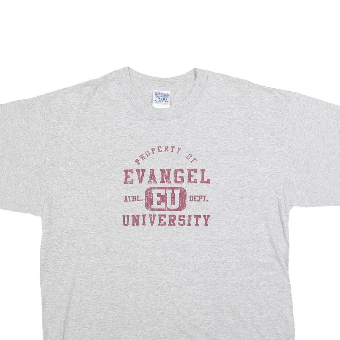 GILDAN Mens Grey Evangel University Graphic T-Shirt XL Short Sleeve Crew Neck