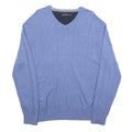 NAUTICA Mens Blue Plain V-Neck Basic Knit XL Cotton Jumper Casual Classic