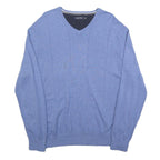 NAUTICA Mens Blue Plain V-Neck Basic Knit XL Cotton Jumper Casual Classic