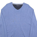 NAUTICA Mens Blue Plain V-Neck Basic Knit XL Cotton Jumper Casual Classic